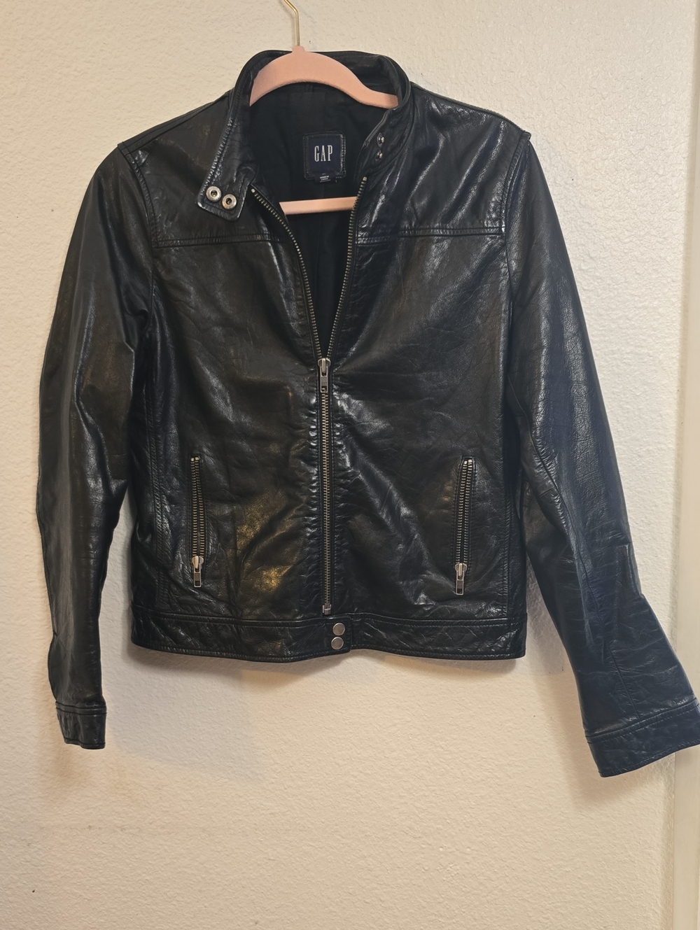 GAP Black Faux Leather Moto Jacket